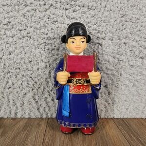 Danisl Art Gallery Oriental Korean Figurine Blue Robe Red Scroll 4.5‎ Inch Decor